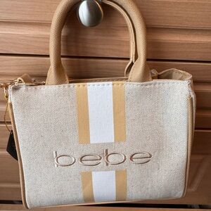bebe Cream Canvas Tote with Tan Stripes